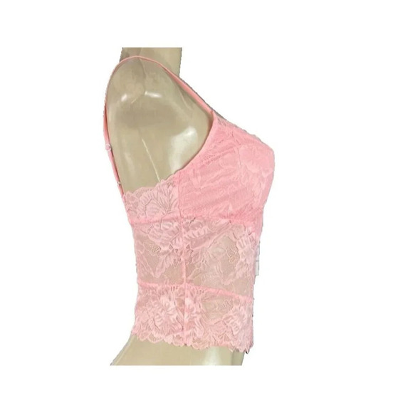 Free People S Pink Lace V-Neck Scallop Trim Adjustable Straps Crop Camisole Top - Picture 5 of 7